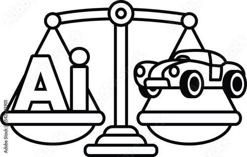 A scale with a car on one side and the letters AI on the other