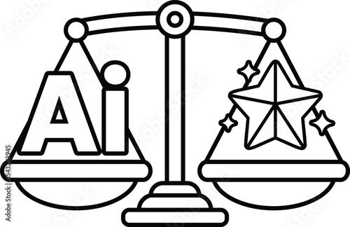 A scale with the letters AI on one side and a star on the other
