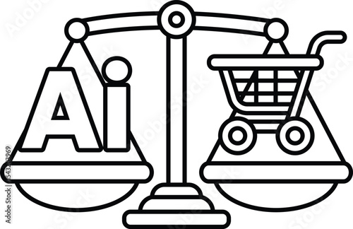 A scale with a shopping cart on one side and the word AI on the other
