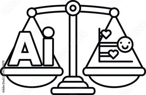A scale with the letters AI on one side and a smiling face on the other