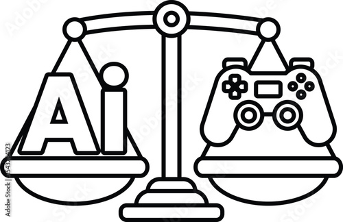 A scale with the word AI on one side and a video game controller on the other