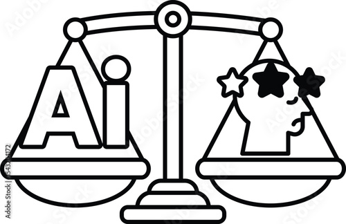A blue and yellow scale with a person on each side