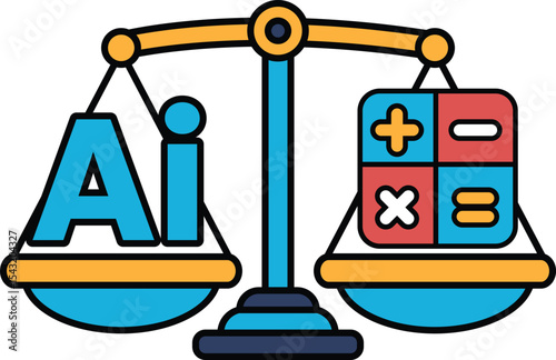 A scale with the word AI on one side and a calculator on the other