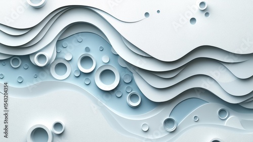 Serene light blue abstract waves with geometric forms and circles evoking gentle fluid background texture