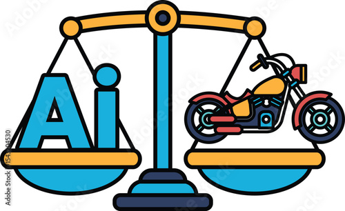 A scale with a motorcycle on one side and the letters AI on the other