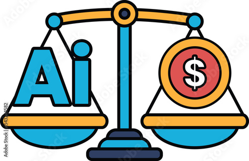 A scale with the word AI on one side and a dollar sign on the other
