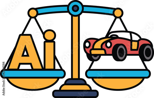 A scale with a car on one side and the letters AI on the other