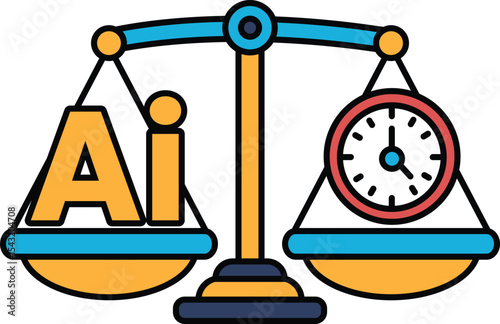 A scale with the letters AI on one side and a clock on the other