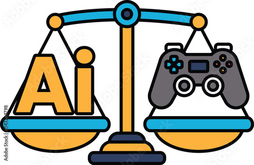 A scale with the word AI on one side and a video game controller on the other