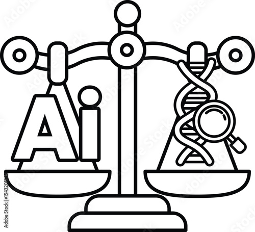 A scale with the letters AI on one side and DNA on the other