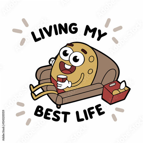 Happy potato living his best life cartoon illustration