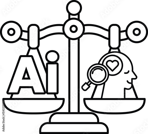 A scale with a head on one side and the letters AI on the other