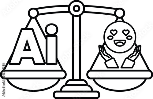 A scale with a smiling face on one side and the letters AI on the other