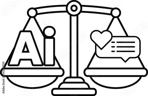 A scale with the letters AI on one side and a heart on the other