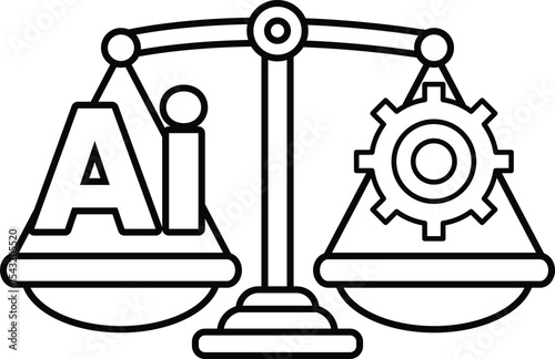 A scale with the letters AI on one side and a gear on the other
