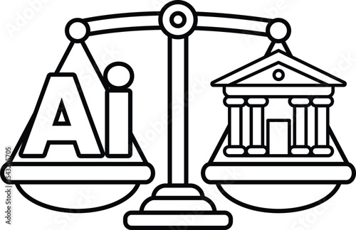 A scale with the letters AI on one side and a building on the other