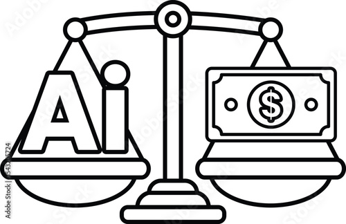 A scale with the word AI on one side and a dollar bill on the other