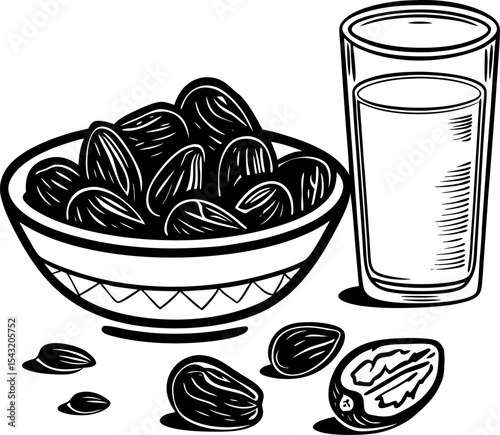 Dates and milk silhouette illustration isolated on transparent background