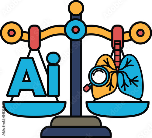 A scale with the letters AI on one side and a lung on the other