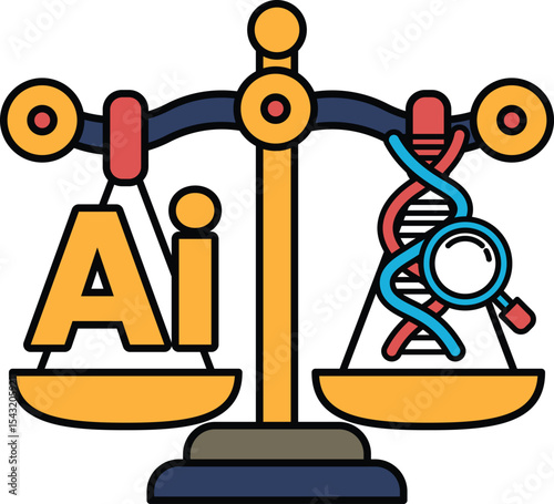 A scale with the letters AI on one side and DNA on the other
