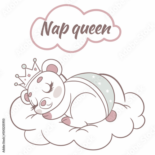Adorable sleeping bear cub nap queen crown cloud dreamland cute