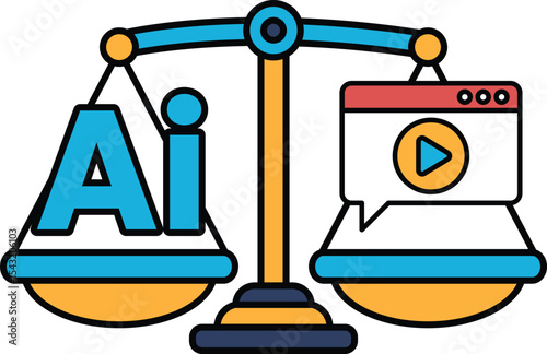 A scale with the word AI on one side and a video on the other