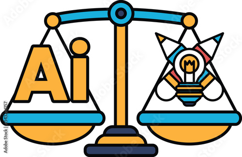 A scale with the letters AI on one side and a light bulb on the other