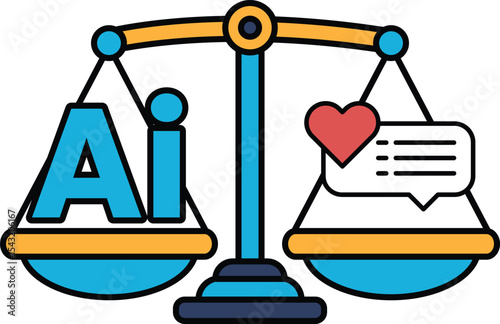 A scale with the letters AI on one side and a heart on the other