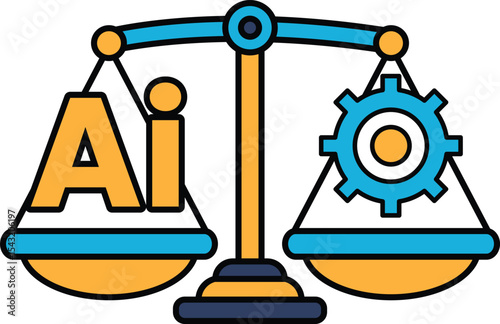 A scale with the letters AI on one side and a gear on the other
