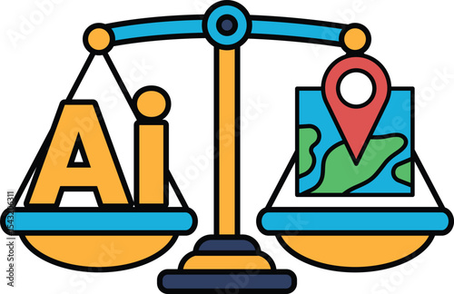 A scale with the letters AI on one side and a map on the other