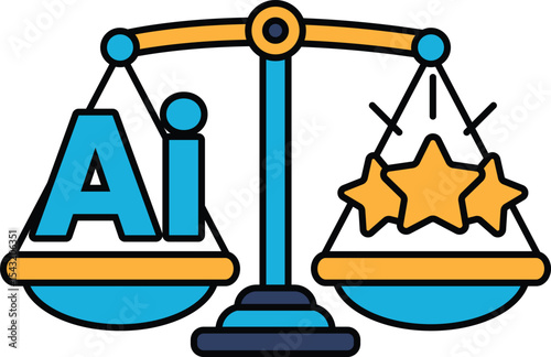 A scale with the letters AI on one side and stars on the other