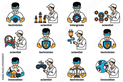 A series of images of people in white lab coats with the words Scientist