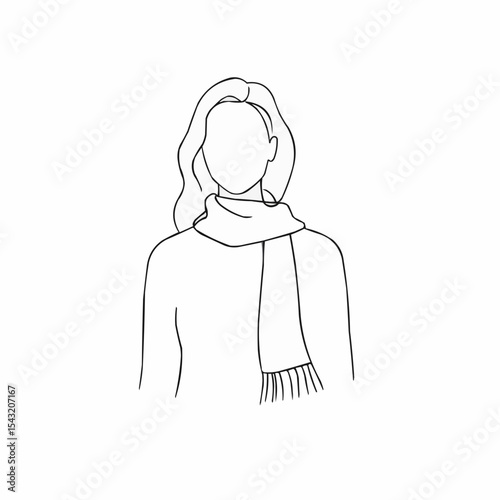 Woman wearing a scarf with long hair in a minimalist style  