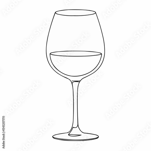 Line art illustration of a wine glass with clear liquid  