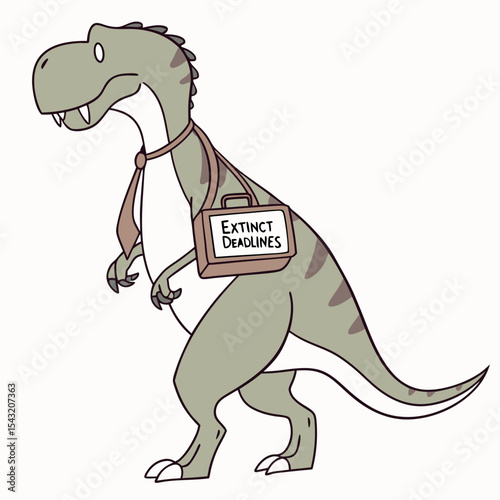 Tyrannosaurus rex businessman carrying extinct deadlines briefcase