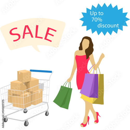 Black Friday shoppers get discount on shopping Illustration