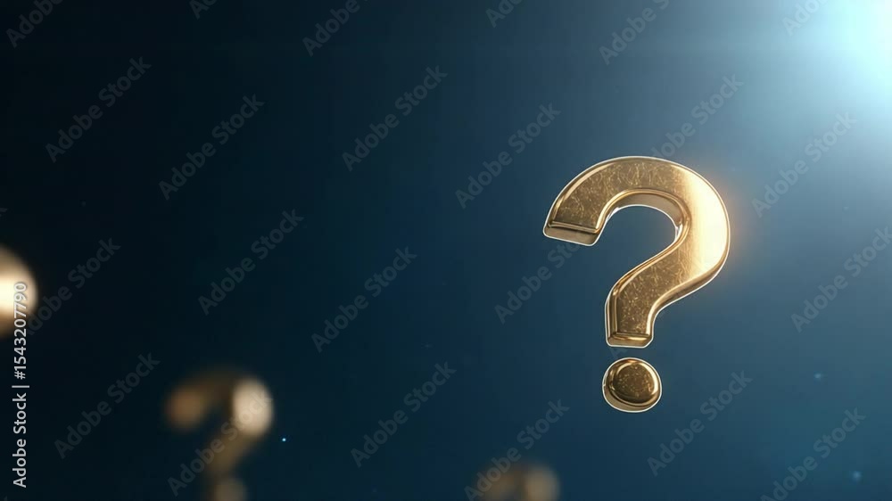 The Enigmatic Query: An elegant display of golden question marks, set against a dark, atmospheric backdrop, creates a mood of curiosity and contemplation.