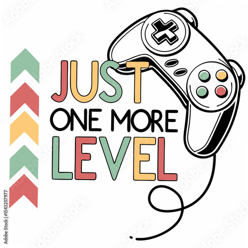 Just one more level gamer quote with gamepad illustration transparent png