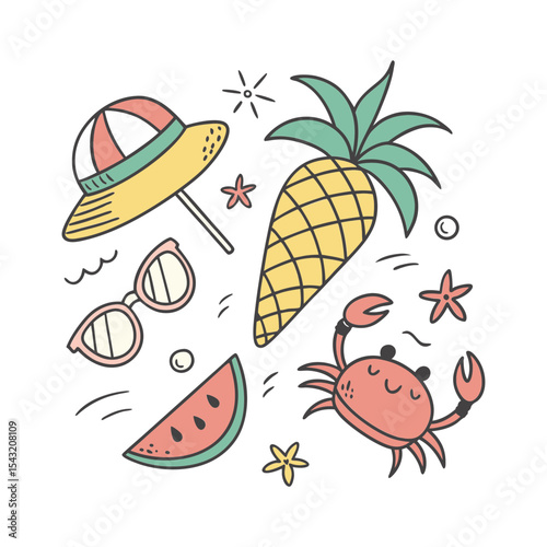 vector illustration of a set of sea shells and starfish