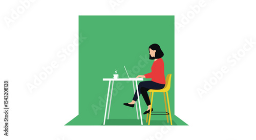 Woman Working at Desk with Laptop Computer in Green Screen Background Office Work