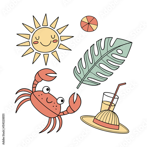 vector illustration of a set of sea shells and starfish