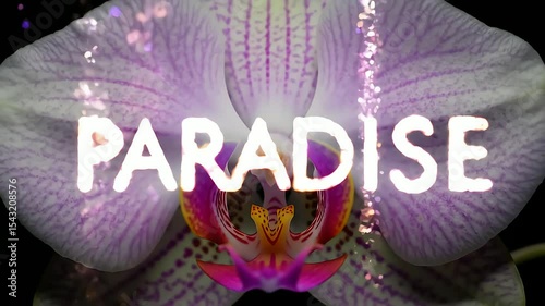 Close-up of orchid petals, sparkling particles, and 