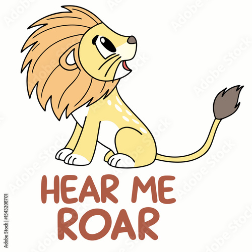 Quadro em tela Adorable cartoon lion cub hear me roar illustration