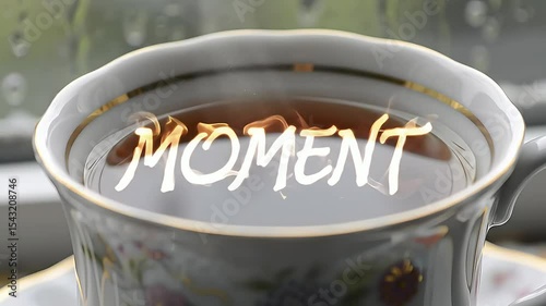 Teacup, warm liquid, word 