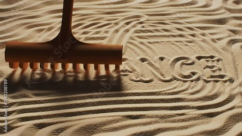 Sand rakes create patterns and the word 