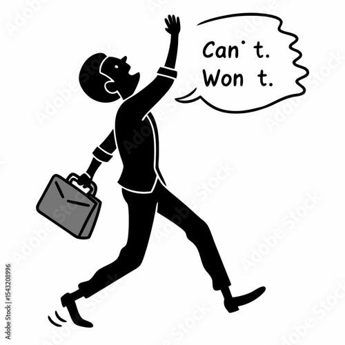 Businessman silhouette giving up cant wont