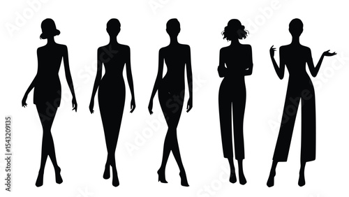 Elegant Fashion Silhouettes Women's Poses Stylish Apparel Design Templates