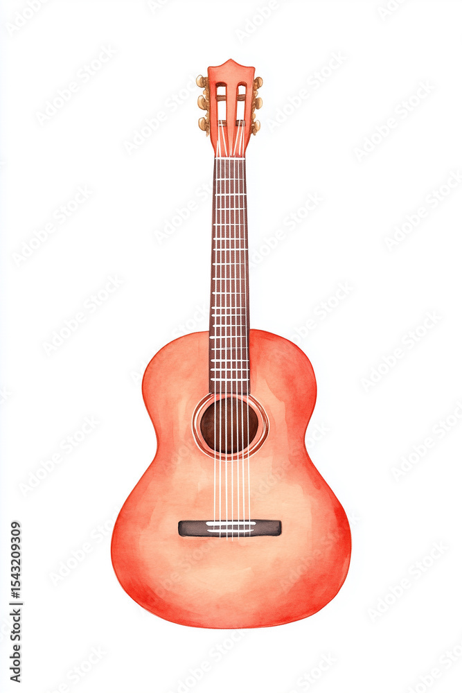 Obraz premium A classic acoustic guitar, rendered in warm watercolor hues, invites a moment of musical inspiration.