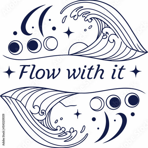 Flow with it ocean wave moon phases celestial design