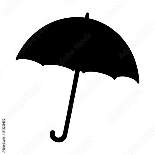 Black silhouette of an umbrella on a white background for protection